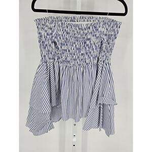 Caroline Constas Womens Sz S Appolonia Top Blue White Smocked Off Shoulder NEW